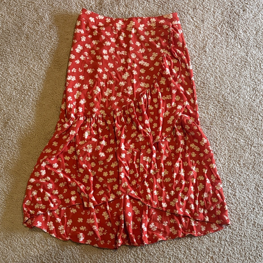 Madewell Red Floral Maxi Skirt